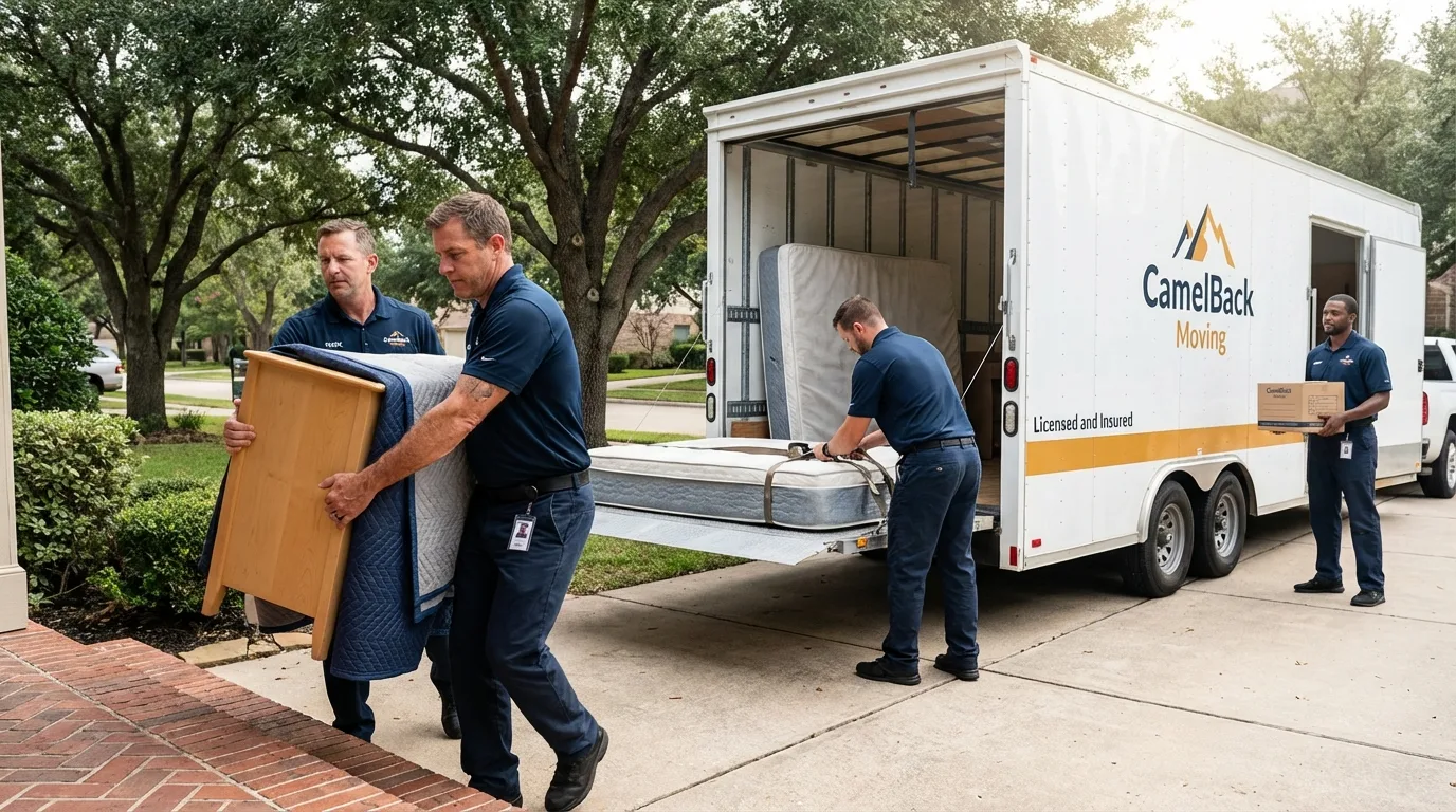 Crew loading residential truck for cross-state move from Marionville, MO
